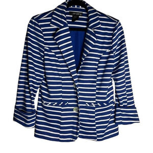 LM Studio Blue & White Preppy Sporty Lined Blazer Size 8